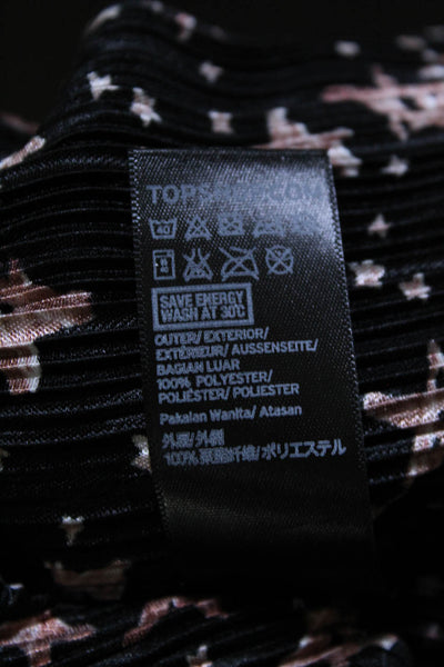 Topshop Black Stretch Knit Floral Print Blouse Top Size 6