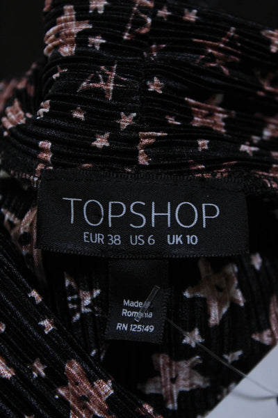 Topshop Black Stretch Knit Floral Print Blouse Top Size 6