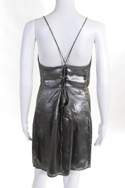 Urban Outfitters Womens Disco Lame Tie Back Slip Mini Dress Silver Size M Lot 2