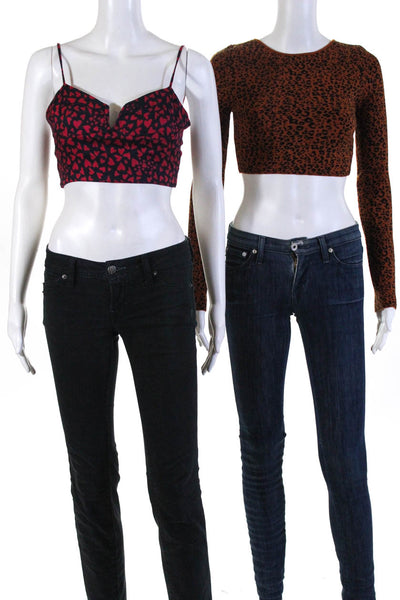 Urban Outfitters Womens Rome Jacquard Tops Brown Black Red Size XS Lot of 2