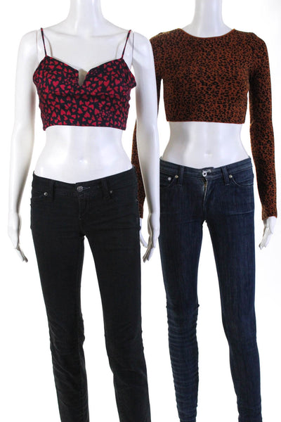 Urban Outfitters Womens Rome Jacquard Blouses Brown Black Red  Size S Lot of 2