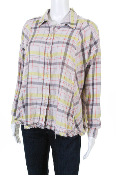 Free People Womens Seeking Starlight Plaid Button Down Top Pink Size Extra Small