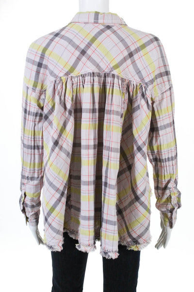 Free People Womens Seeking Starlight Plaid Button Down Top Pink Size Extra Small