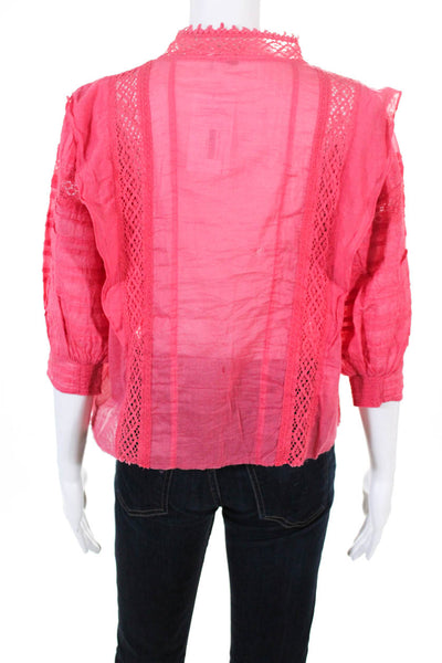 FP One by Free People Womens Roselind Top Button Down Blouse Pink Cotton Size S