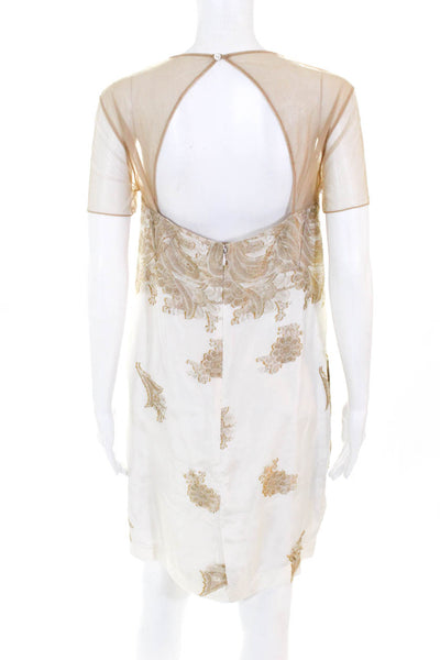 Brian Reyes Womens Short Sleeve A-Line Above Knee Dress White Silk Size 10