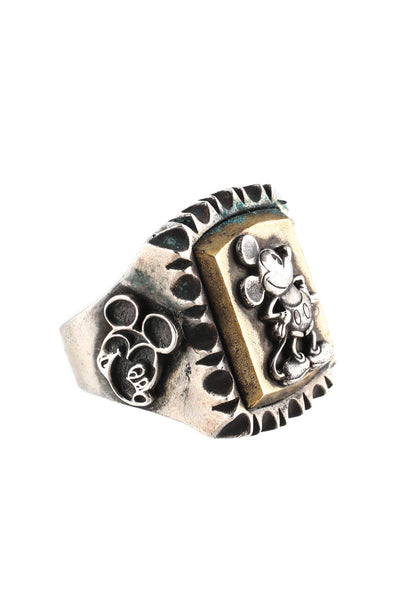 Designer Two Tone Sterling Silver Signet Cocktail Ring Size 9.5