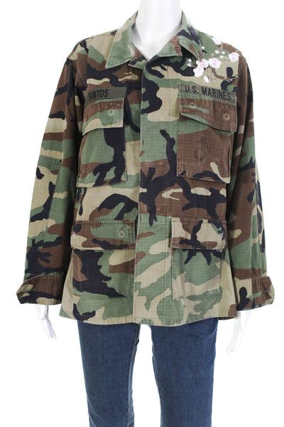 Designer Womens Cotton Long Sleeve Sequin US Marines Jacket Green Size M