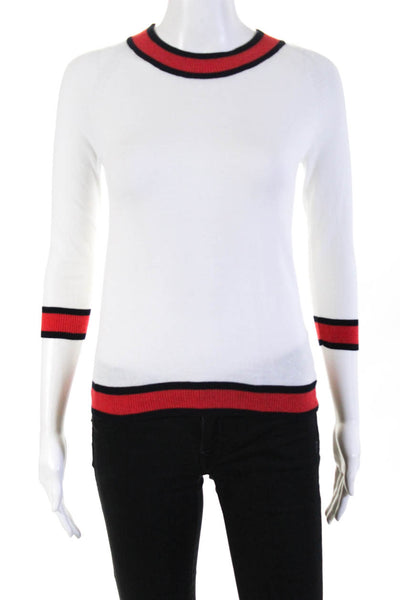Minnie Rose Womens 3/4 Sleeve Crew Neck Lattice Back Sweater White Size XS
