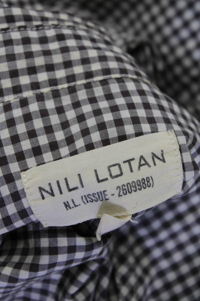 Nili Lotan Womens Button Down Collared Blouse Brown Cotton Plaid Extra Small