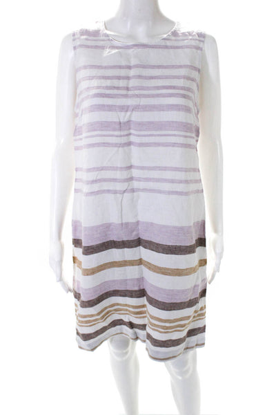 Rachel Zoe Womens Linen Sleeveless Striped Shift Dress White Lilac Beige Size 10