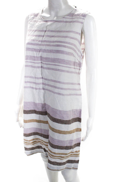 Rachel Zoe Womens Linen Sleeveless Striped Shift Dress White Lilac Beige Size 10
