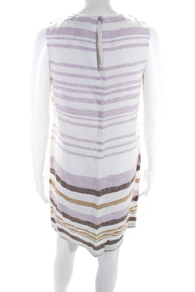 Rachel Zoe Womens Linen Sleeveless Striped Shift Dress White Lilac Beige Size 10