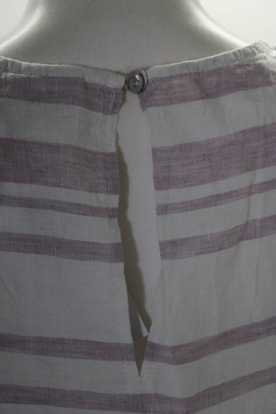 Rachel Zoe Womens Linen Sleeveless Striped Shift Dress White Lilac Beige Size 10