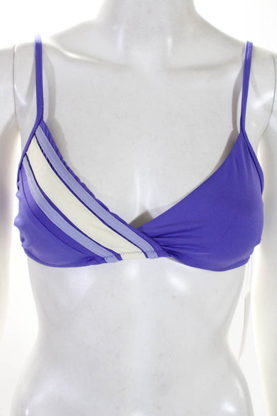 Morgan Lane Womens Joan V Neck Bikini Top Purple White Size Small