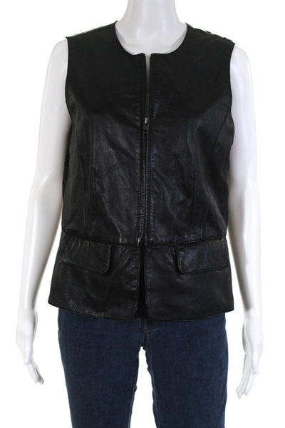 Regina Porter Black Leather Sleeveless Zip Up Vest Size Medium