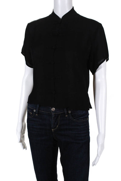 Harari Black Silk Short Sleeve Floral Print Blouse Top Size Extra Small