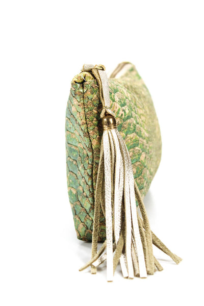 E'Clat Green Embossed Small Wallet Wristlet