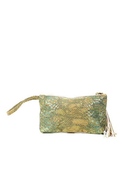 E'Clat Green Embossed Small Wallet Wristlet
