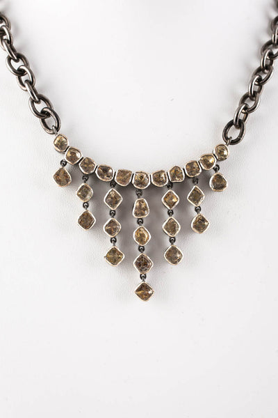 Designer Sterling Silver Rose Cut Natural Diamond Dangle Bar 17" Necklace