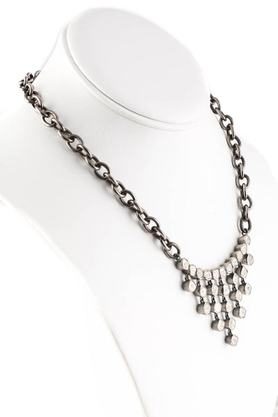 Designer Sterling Silver Rose Cut Natural Diamond Dangle Bar 17" Necklace