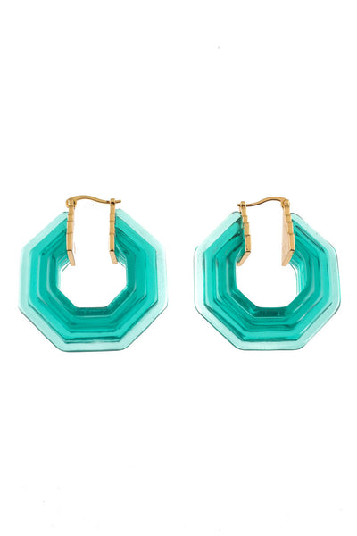 Celine Green Gold Tone Lucite 12mm Hoop Earrings