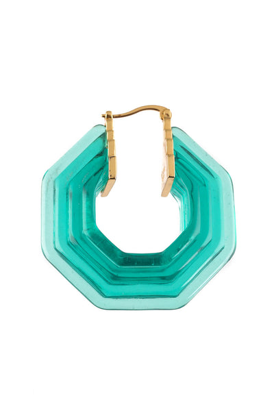 Celine Green Gold Tone Lucite 12mm Hoop Earrings