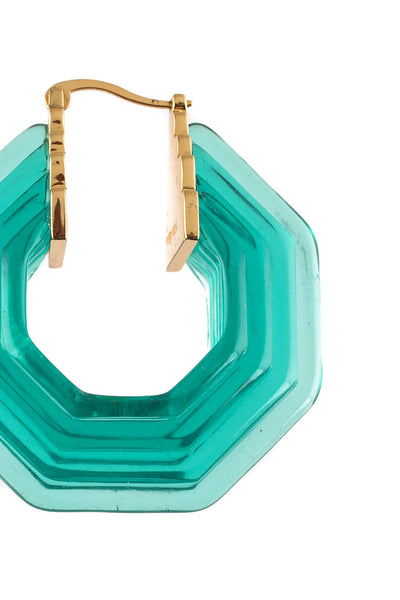 Celine Green Gold Tone Lucite 12mm Hoop Earrings