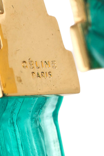 Celine Green Gold Tone Lucite 12mm Hoop Earrings