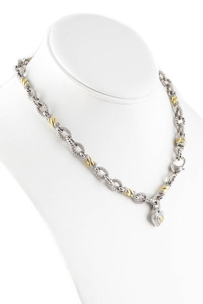 Judith Ripka Sterling Silver 18KT Yellow Gold Diamond Heart 15" Pendant Necklace