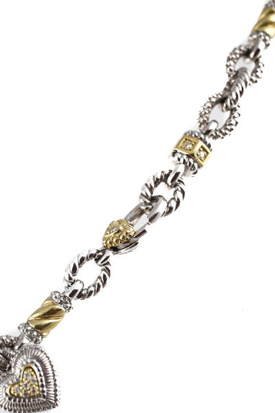 Judith Ripka Sterling Silver 18KT Yellow Gold Diamond Heart 15" Pendant Necklace