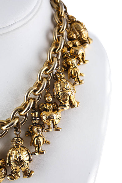 Isabel Canovas Yellow Gold Plated Vintage 15" Clown Charm Bracelet Necklace Vint