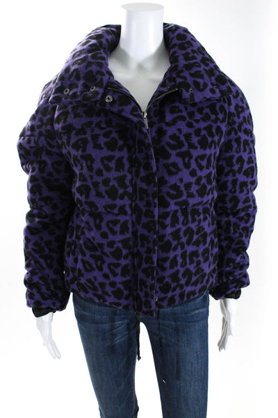 Apparis Womens Paula Animal Print Zip Puffer Jacket Purple Size Small