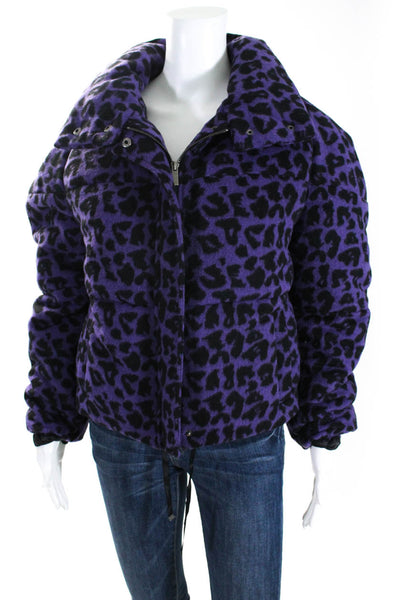 Apparis Womens Paula Animal Print Zip Puffer Jacket Purple Size Small