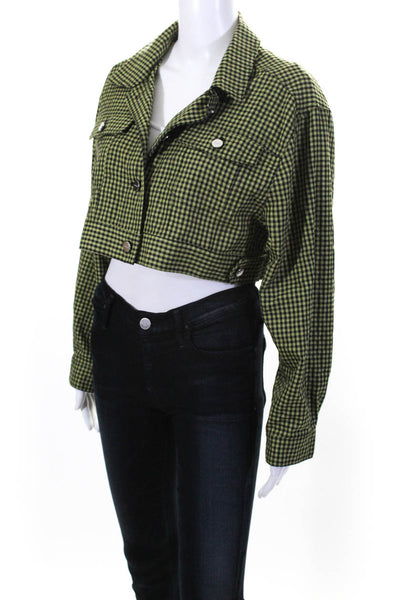 Capulet Women's Belle Cropped Trucker Jacket Cotton Green Black Size Extra Small