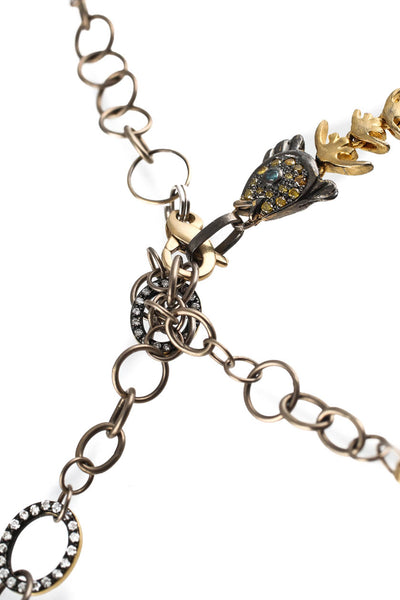 Sally Sohn 18KT Yellow Gold Diamond 20" Chain Skull Fish Charm Necklace
