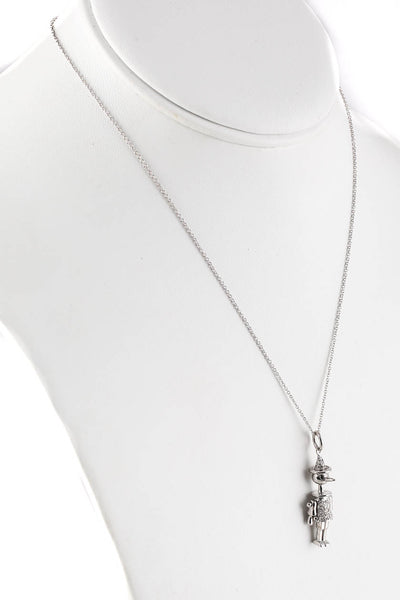 Designer 18KT White Gold Diamond Stick Man 15" Pendant Necklace