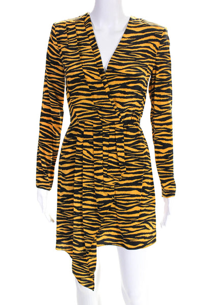 A.L.C. Womens Zip Up V Neck Mini Jensen Dress Black Carnation Yellow Silk Size 0