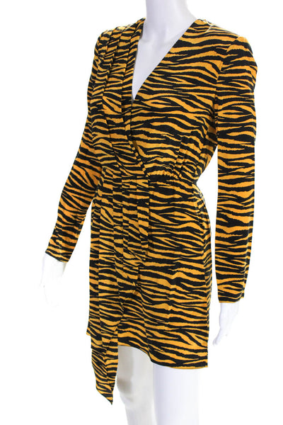 A.L.C. Womens Zip Up V Neck Mini Jensen Dress Black Carnation Yellow Silk Size 0