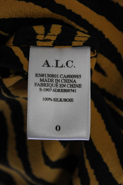 A.L.C. Womens Zip Up V Neck Mini Jensen Dress Black Carnation Yellow Silk Size 0