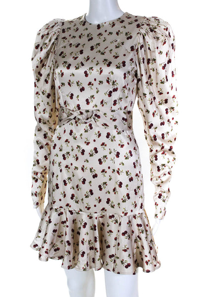 ROTATE Womens Shelly Raspberry Print Long Sleeve Sheath Dress Beige Size EU 38