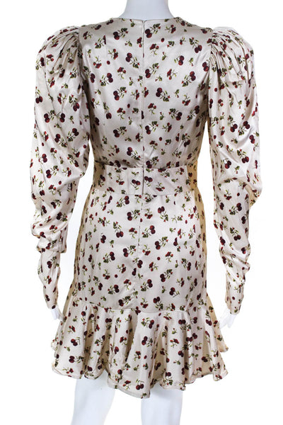 ROTATE Womens Shelly Raspberry Print Long Sleeve Sheath Dress Beige Size EU 38