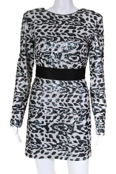 ROTATE Womens Wanda Sequined Animal Print Sheath Dress White Size EU 36