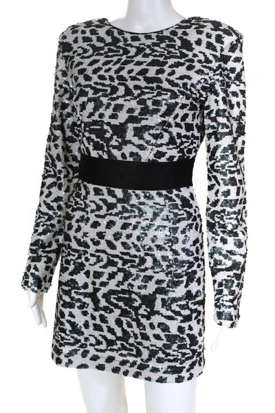 ROTATE Womens Wanda Sequined Animal Print Sheath Dress White Size EU 36