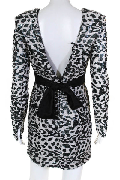 ROTATE Womens Wanda Sequined Animal Print Sheath Dress White Size EU 36