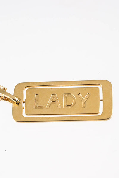 Diane Kordas Womens 18KT Yellow Gold Pave Diamond Boss Lady Pendant Tag Necklace