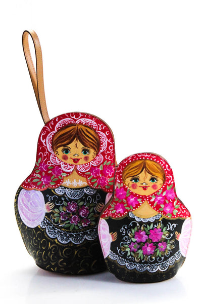 Moschino Womens Leather Russian Nesting Doll Wristlet Handbag LTDE821 Pink Red B