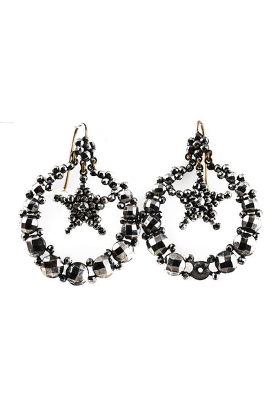 Designer Womens Antique Paste Star Hoop Drop Earrings
