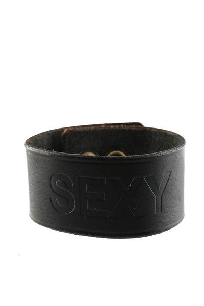 Saddlers Union Womens Sexy Embossed Leather Snap Cuff Bracelet Black