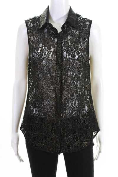 Torn by Ronny Kobo Womens Lace Tank Top Black Gold Metallic Size Large
