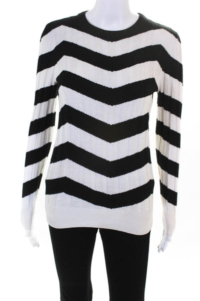 Derek Lam Collective Womens Chevron Crew Neck Sweater White Black Size S 1328541